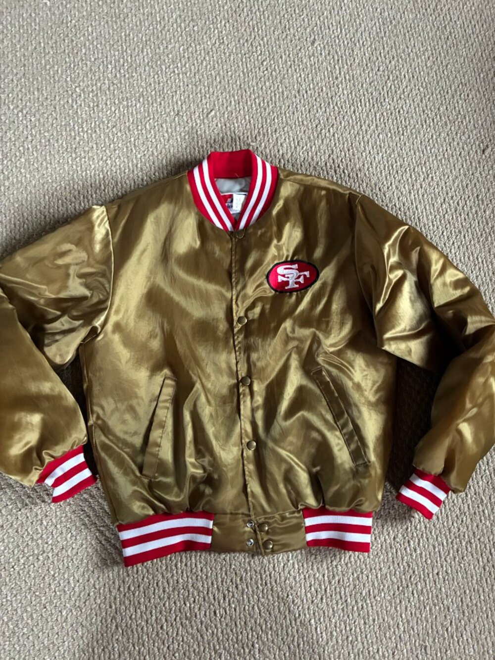 Vintage 80s San Francisco 49ers Swingster Gold Satin Jacket M Made USA NFL